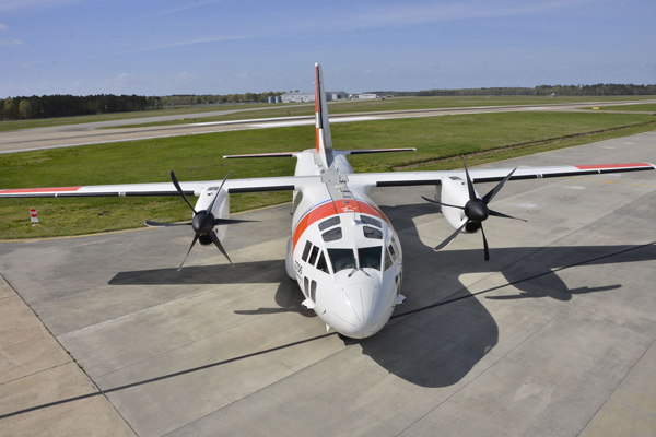 A C-27J Medium Range Surveillance airplane sits on the runway at Coast Guard Aviation Logistics Center in Elizabeth City, North Carolina, Thursday, March 31, 2016. The C-27J is the newest Coast Guard aircraft to join the fleet and will be used in maritime patrol, drug and migrant interdiction, disaster response, and search and rescue missions. U.S. Coast Guard photograph by Petty Officer 3rd Class Joshua L. Canup